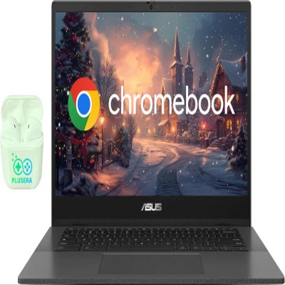 ASUS 14" FHD LED Chromebook Laptop, 4GB RAM 64GB eMMC, 8-Core MediaTek Kompanio 520 Processor, Chrome OS, Wi-Fi 6, Camera Privacy Shutter, PLUSERA Earphones, Gray