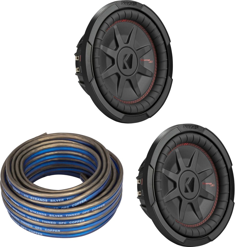 Kicker (2) 48CWRT102 CompRT 10" Subwoofer, DVC, 2-ohm - Includes Speaker Wire