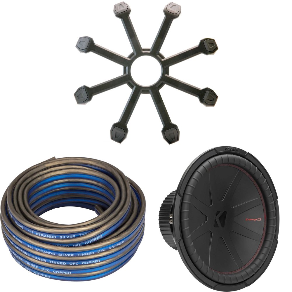 Kicker 15 Inch Comp R Woofer 48CWR154 w/Grills & Speaker Wire Package