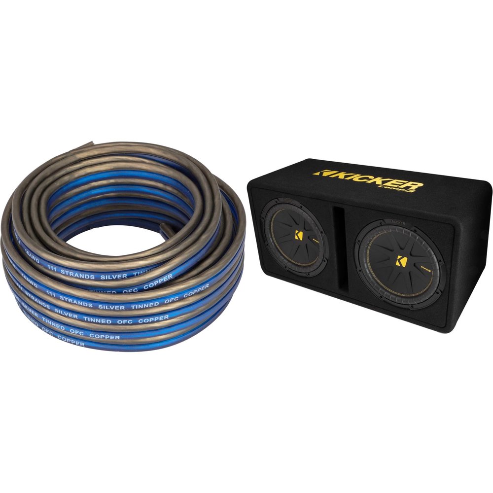 KICKER Dual 12 Inch Comp 50DCWC122 with Speaker Wire Bundle