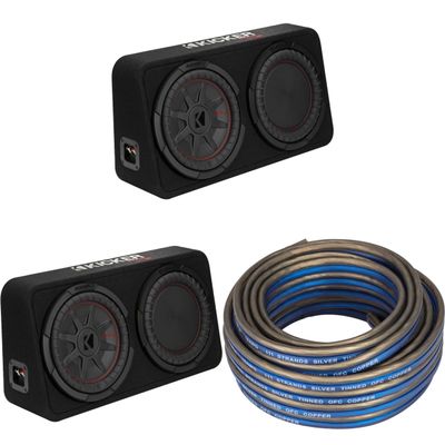 Kicker (2) 48TCWRT102 CompRT 10" subwoofer in Thin Profile Enclosure, 2ohm with Speaker Wire Bundle