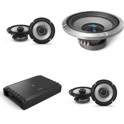 Alpine S2-A55V S-Series Class-D 5-Channel Amplifier, Hi-Res Certified, 40W x 4 + 200W x 1 @ 4 , 60W x 4 +300W x 1 @ 2 (2 Pair) S2-S65 Coaxial, S2-W12D4 12" Bundle