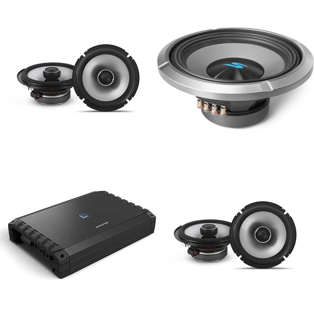 Alpine S2-A55V S-Series Class-D 5-Channel Amplifier, Hi-Res Certified, 40W x 4 + 200W x 1 @ 4 , 60W x 4 +300W x 1 @ 2 (2 Pair) S2-S65 Coaxial, S2-W12D4 12" Bundle