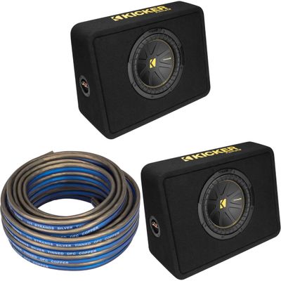 Kicker (2) 50TCWC104 CompC 10" Subwoofer in Thin Profile Enclosure 4-Ohm w/Speaker Wire