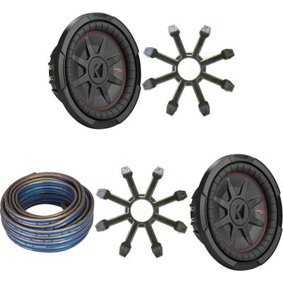 Kicker (2) 48CWRT104 CompRT 10" Subwoofer, DVC, 4-ohm w/Speaker Wire, Grill Bundle