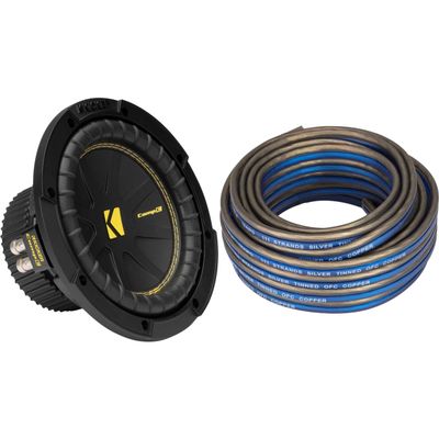 KICKER 50CWCS84 CompC 8" Subwoofer Single Voice Coil 4-Ohm with Speaker Wire Bundle