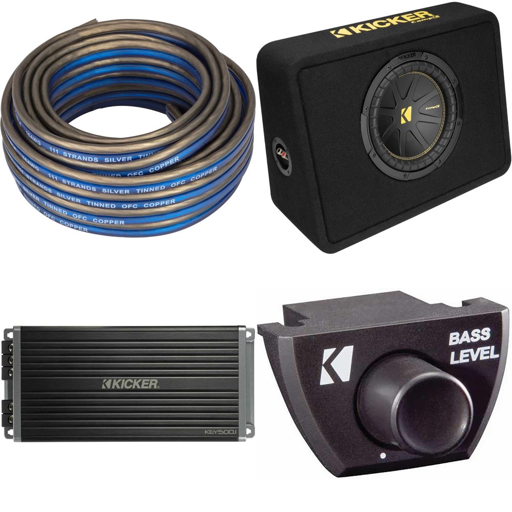 Kicker 10 Inch Comp Truck Bass Package 50TCWC102 with 47KEY500.1, Bass Knob & Speaker Wire Bundle