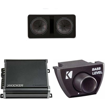 Kicker Comp R 12 Inch Dual Subwoofer in Vented Enclosure Package with 46CXA8001 Amplifier & Bass Knob