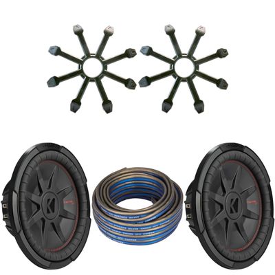 Kicker (2) 48CWRT122 CompRT 12" Subwoofer, DVC, 2-ohm w/Speaker Wire, Grill Bundle