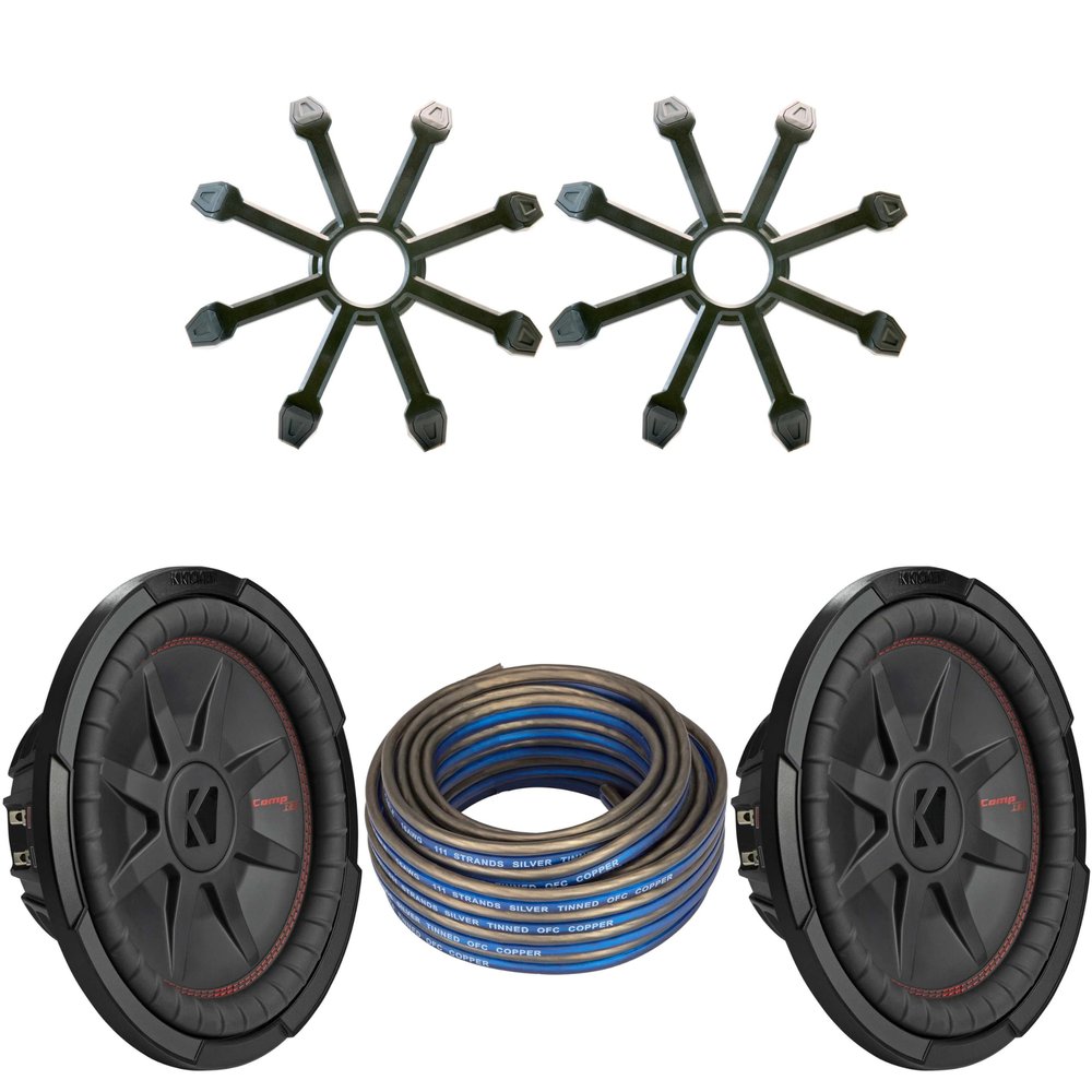 Kicker (2) 48CWRT122 CompRT 12" Subwoofer, DVC, 2-ohm w/Speaker Wire, Grill Bundle