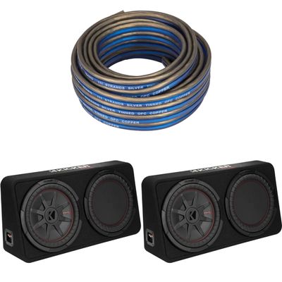 Kicker (2) 48TCWRT122 CompRT 12" subwoofer in Thin Profile Enclosure, 2ohm with Speaker Wire Bundle