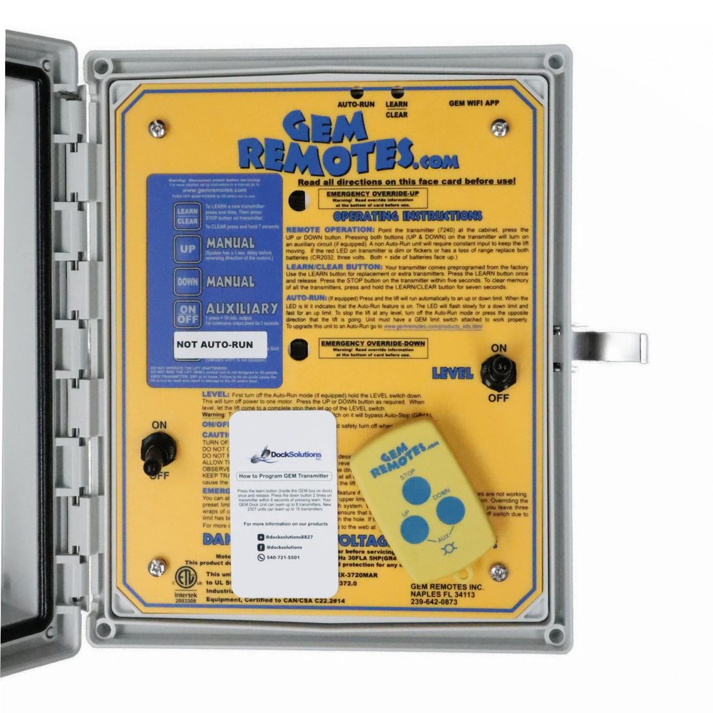 Gem Remotes Wireless Boat Lift Control System  Durable, Easy-to-Use, Premium Quality Remote for Dock & Marine Applications (Gem GR1: Single Motor Lift, Non Auto Stop)