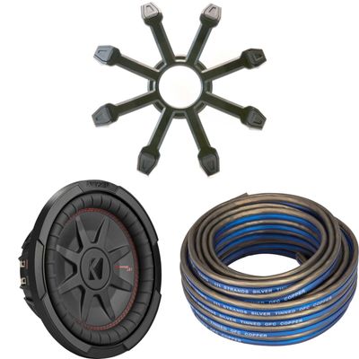 Kicker 48CWRT104 CompRT 10" Subwoofer, DVC, 4-ohm w/Speaker Wire, Grill Bundle