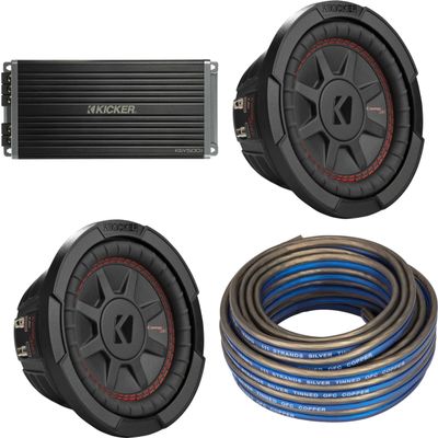 Kicker (2) 48CWRT672 CompRT 6.75" Subwoofer, DVC, 2-ohm w/ 47Key5001 Amp & Speaker Wire Bundle