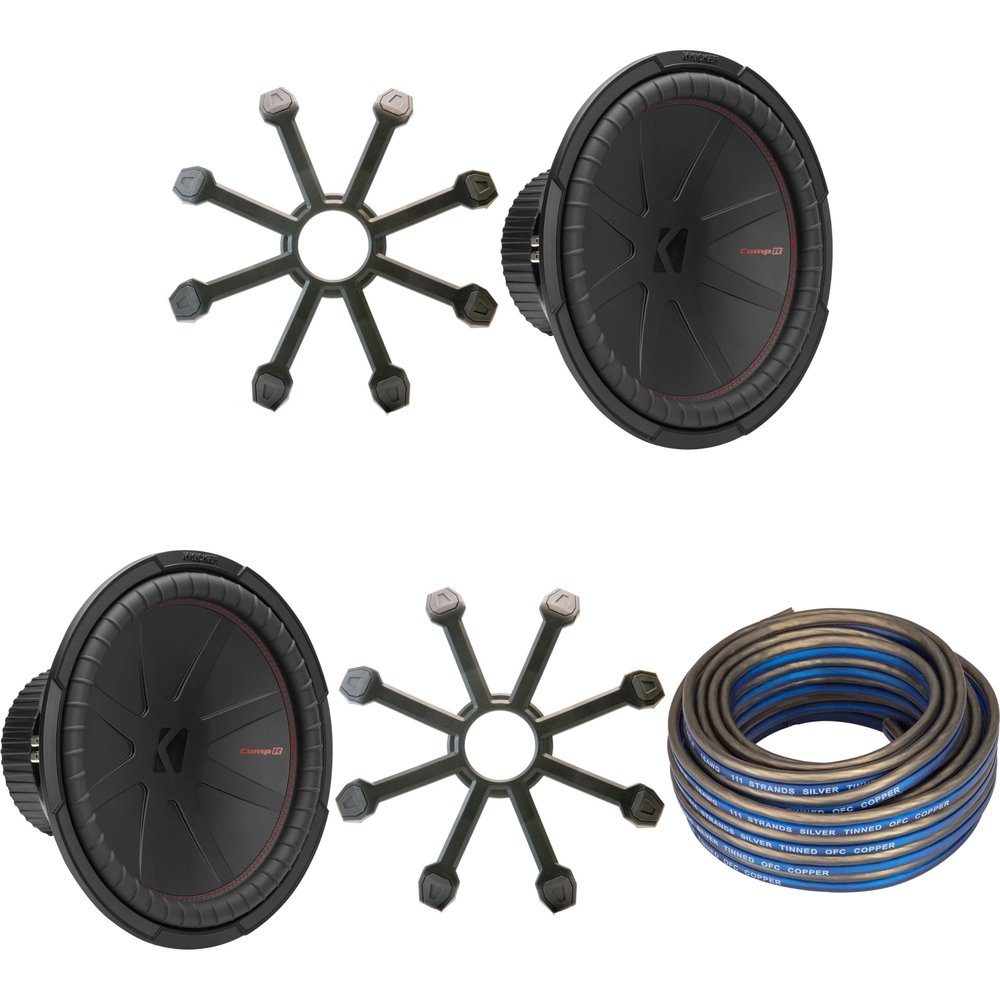 Kicker 15 Inch Comp R Woofer Includes Two 48CWR152 w/Grills & Speaker Wire Package