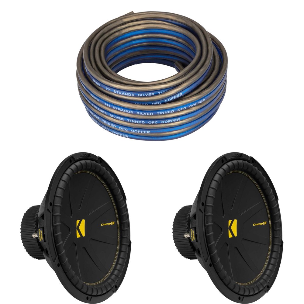 KICKER (2 50CWCS154 CompC 15" Subwoofer, Single 4-Ohm with Speaker Wire Bundle