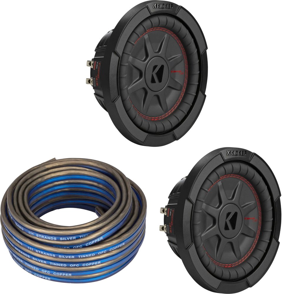 Kicker (2) 48CWRT84 CompRT 8" Subwoofer, DVC, 4-ohm - Includes Speaker Wire