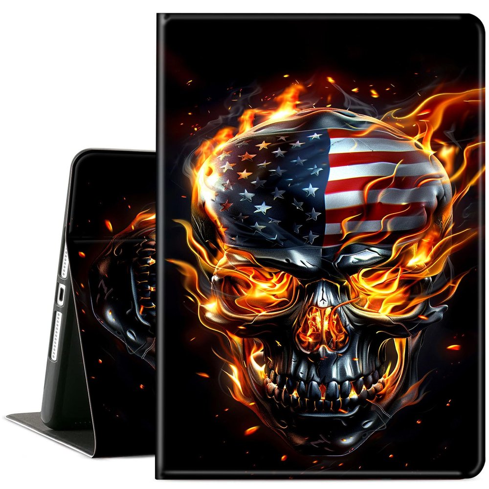 ACWDMKH Case for Microsoft Surface Pro 11/10 / 9 13 Inch,PU Leather Cute Slim Folio Adjustable Stand Cover Case for Surface Pro 11th Edition AI,Fire Flag Skull
