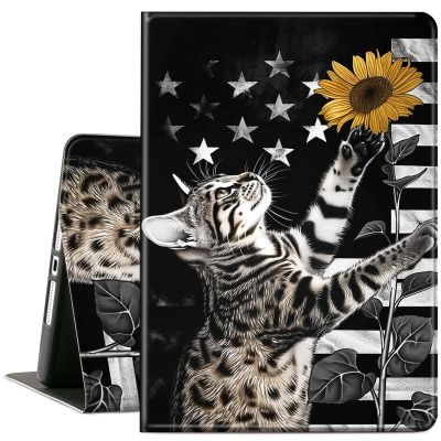 ACWDMKH Case for Microsoft Surface Pro 11/10 / 9 13 Inch,PU Leather Cute Slim Folio Adjustable Stand Cover Case for Surface Pro 11th Edition AI,American Flag Cat