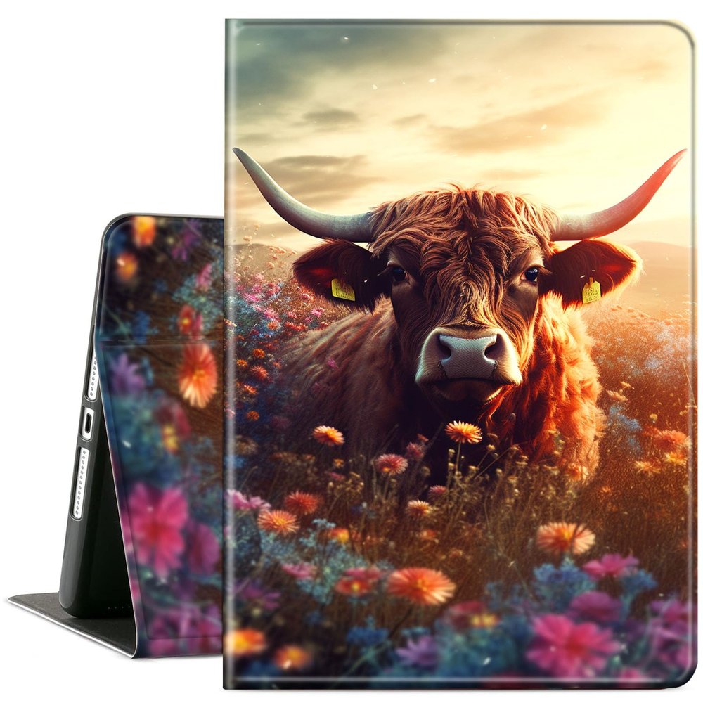 ACWDMKH Case for Microsoft Surface Pro 11/10 / 9 13 Inch,PU Leather Cute Slim Folio Adjustable Stand Cover Case for Surface Pro 11th Edition AI,Cute Cow Flower