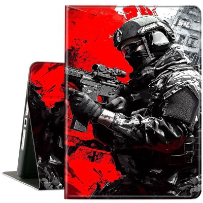 ACWDMKH Case for Microsoft Surface Pro 11/10 / 9 13 Inch,PU Leather Cute Slim Folio Adjustable Stand Cover Case for Surface Pro 11th Edition AI,Red Black Soldier