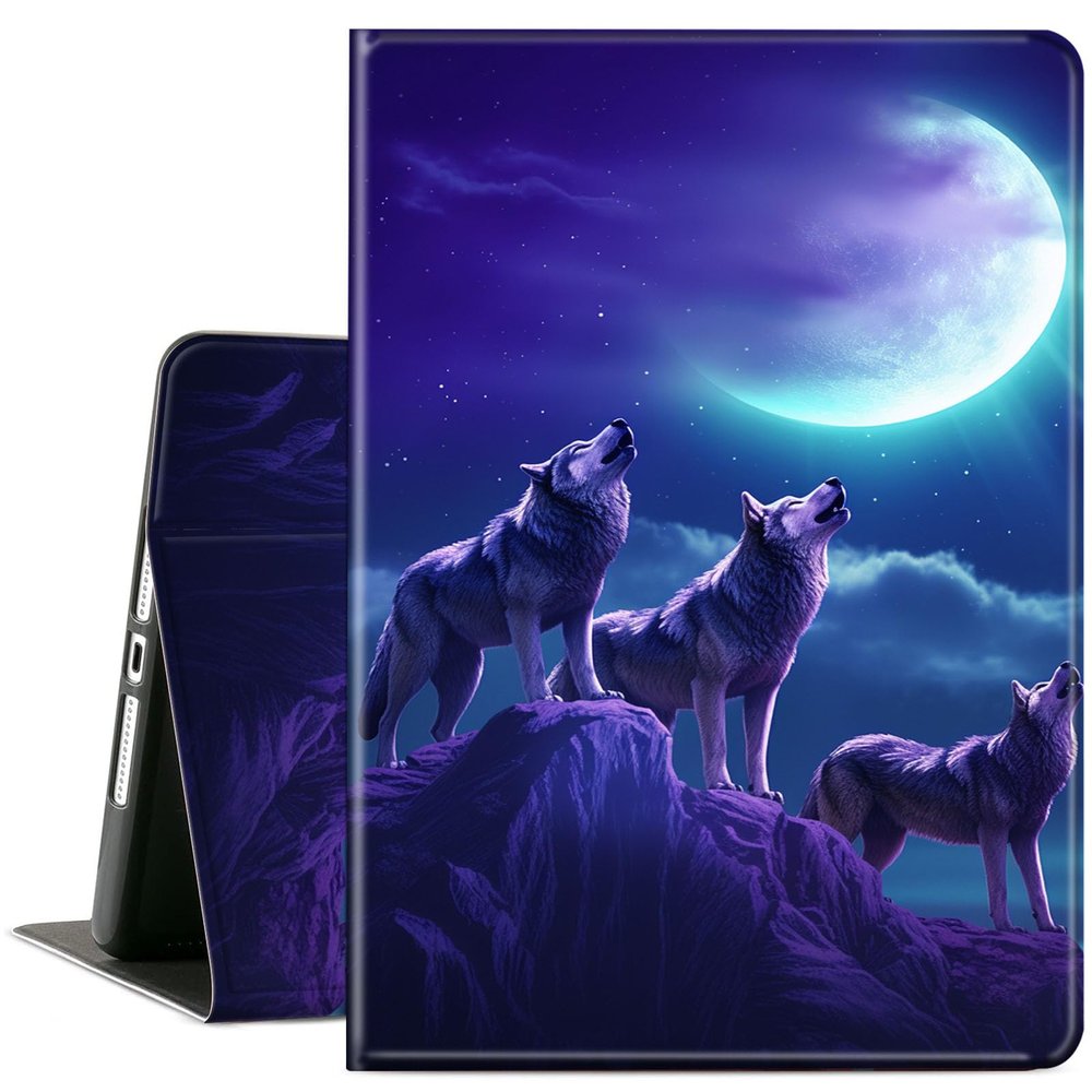 ACWDMKH Case for Microsoft Surface Pro 11/10 / 9 13 Inch,PU Leather Cute Slim Folio Adjustable Stand Cover Case for Surface Pro 11th Edition AI,Moon Blue Wolf