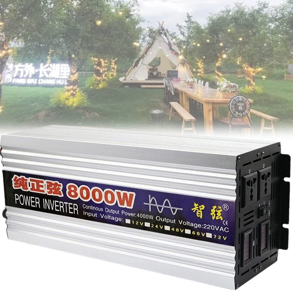 1000W/2000W/3000W/4000W/5000W/6000W/8000W Pure Sine Wave Power Inverters 12V 24V 48V 60V DC to 110V 230V AC with 2 AC Outlets LCD Display for Home RV Solar System Car,8000W-24Vto220V