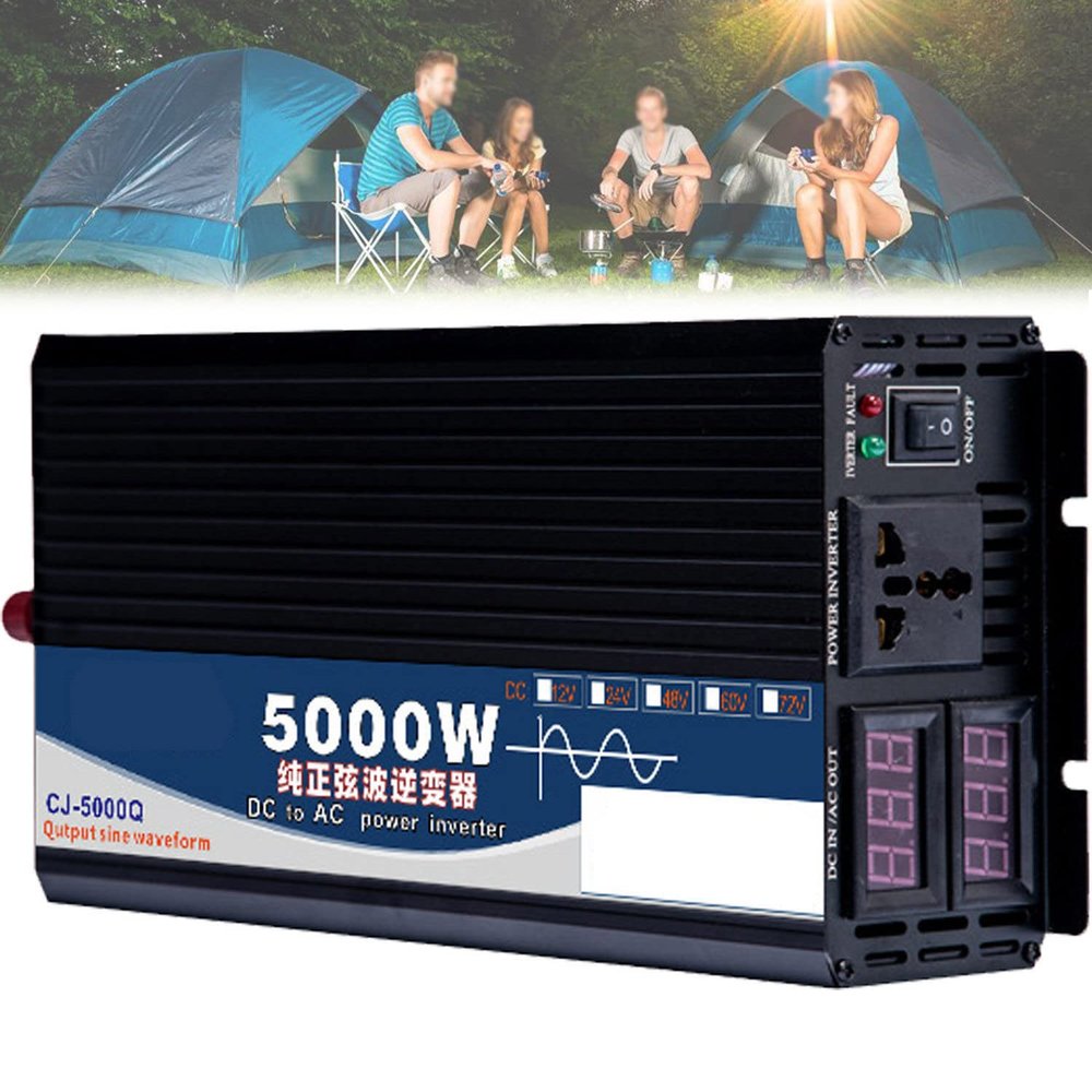 1600W/2200W/2600W/3000W/4000W/5000W/6000W/7000W/8000W Pure Sine Wave Power Inverter 12V/24V/48V/60V DC to 110V /230V AC Converter with 2 AC Outlets for Car RV,5000W-48Vto220V
