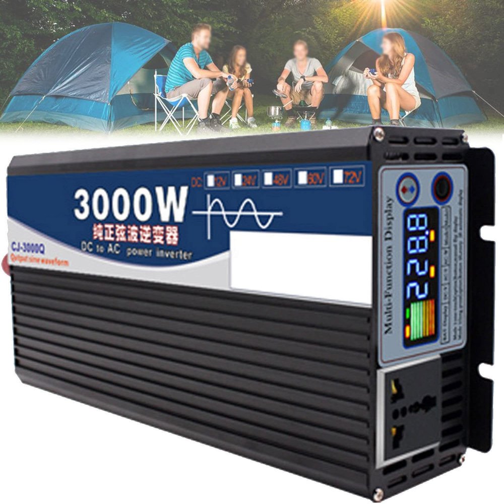 1600W/2200W/2600W/3000W/4000W/5000W/6000W/7000W/8000W Pure Sine Wave Power Inverter 12V/24V/48V/60V DC to 110V /230V AC Converter with 2 AC Outlets for Car RV,3000W-48Vto220V