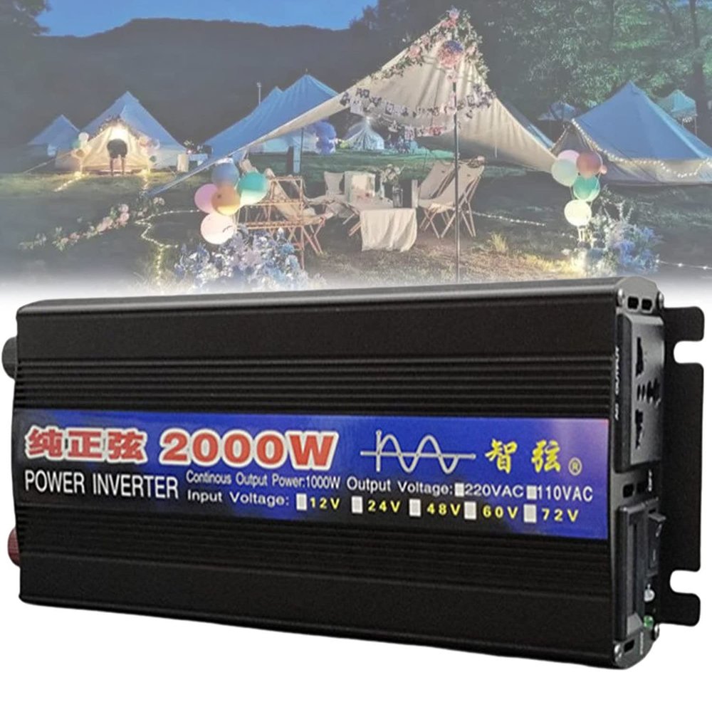 1000W/2000W/3000W/4000W/5000W/6000W/8000W Pure Sine Wave Power Inverter 12V 24V 48V 60V DC to 110V 230V AC Car Plug Inverter Adapter Power Converter with 2 AC Outlets Car Charger,2000W-48Vto220V