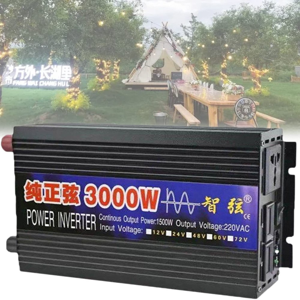 1000W/2000W/3000W/4000W/5000W/6000W/8000W Pure Sine Wave Power Inverters 12V 24V 48V 60V DC to 110V 230V AC with 2 AC Outlets LCD Display for Home RV Solar System Car,3000W-60Vto220V