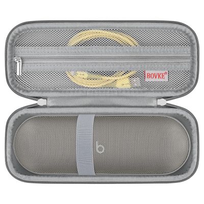 BOVKE Carrying Case Compatible with Beats Pill x Kim Kardashian - Wireless Bluetooth Speaker, Beats Pill Portable Speaker Holder Bag with Extra Mesh Pocket for Charging Cables, Light Gray