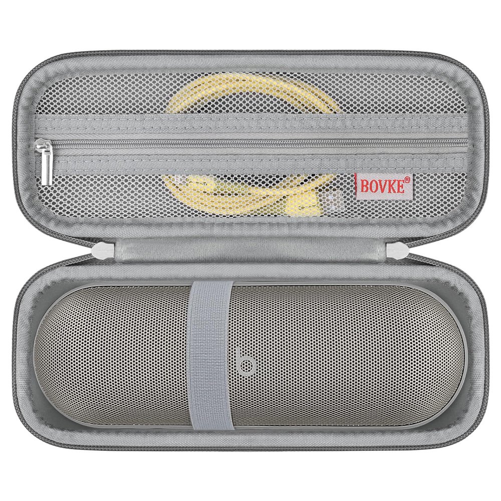 BOVKE Carrying Case Compatible with Beats Pill x Kim Kardashian - Wireless Bluetooth Speaker, Beats Pill Portable Speaker Holder Bag with Extra Mesh Pocket for Charging Cables, Light Gray
