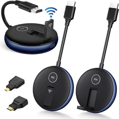 Wireless hdmi Transmitter and Receiver,Wireless hdmi Extend kit 1 Transmitter and 2 receivers,Multi-Screen Transfer.Take Laptop,Cable Boxes,Cameras to Project Screens to televisions or projectors