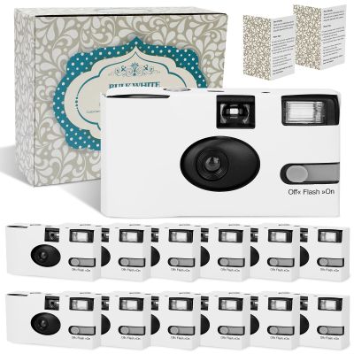 12 Pack Disposable Cameras for Wedding Bulk, 35mm White Single-Use Film Cameras with Flash, One Time Cameras for Birthday Party Baby Shower Gathering Wedding Travel, lSO 400 Film,17 Exposures