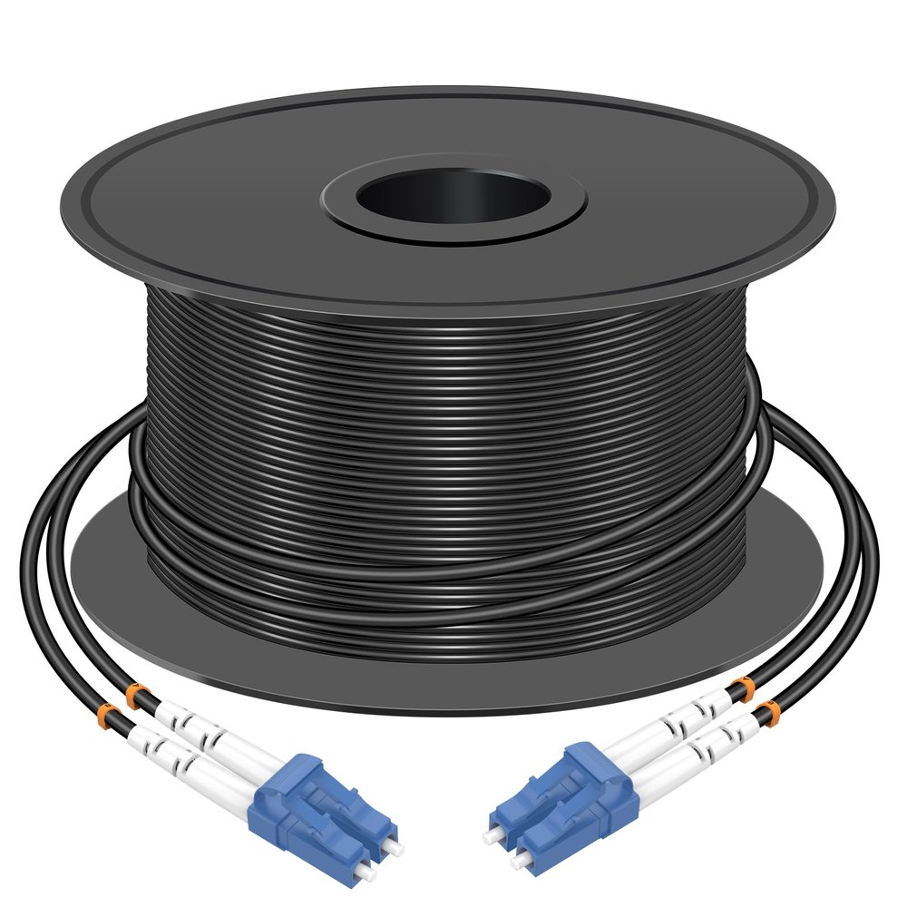 lidkew Fiber Patch Cable LC/UPC to LC/UPC Single Mode Duplex Outdoor Armored Fiber Optic Cable Jumper Optical Patch Cord,150M/492FT 9/125m, TPU LSZH Black