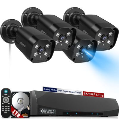 100FT Night Vision Outdoor Wired Security Camera System, Home Video Surveillance Systems, Surveillance DVR Kits