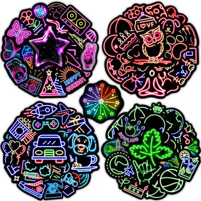 100 Pcs Cool Neon Water Bottle Stickers for Kids, Colorful Cute Waterproof Vinyl Laptop Decals, Teens Adults Skateboard Diary Phone Case Guitar Luggage Decorative Sticker