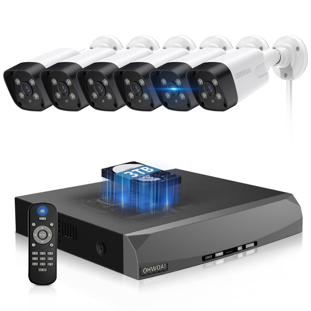 130Wide Angle & 2-Way AudioOutdoor Security Camera System, White IP Wired Cameras, 4K Video Surveillance Systems, Surveillance DVR Kits