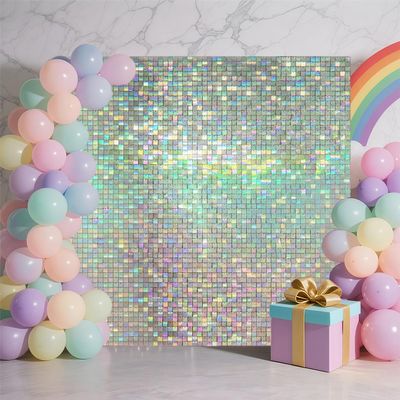 DOMILE Shimmer Wall Backdrop, Sequins Backdrop Decoration, Photo Backdrops for Birthday, Anniversary, Wedding, Party Decoration (24PCS Colored Silver)