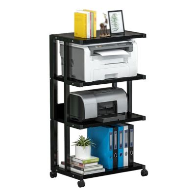 4-Tier Metal Corner ShelfAV Media Stand,Presentation Cart Table,AV Media Audio Stand for Bedrooms,Office, Shopping Malls,Recording Studio(Light Walnut)