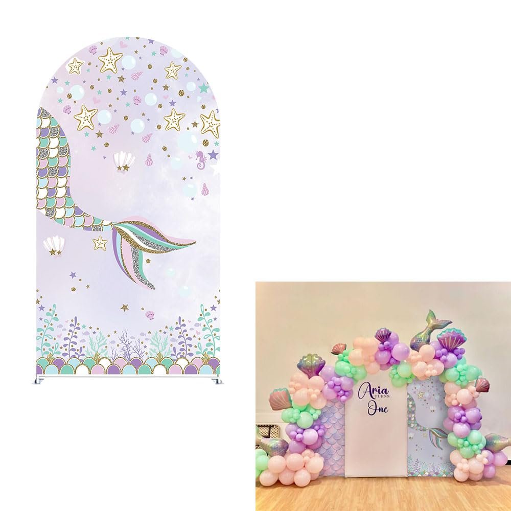 ittsmnt Arch Backdrop Cover Scales Mermaid Birthday Party 2-Sided Arch Stand Spandex Fabric Covers Under The Sea Baby Shower Parties Decorations (4x7.2ft Cover,3989)