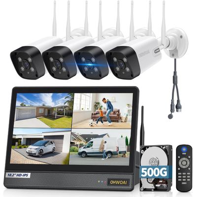 All-in-One Monitor & Dual AntennasWireless Security Camera System Outdoor with All-in-One Monitor, WiFi Cameras for Home Video Surveillance Systems, Surveillance DVR Kits