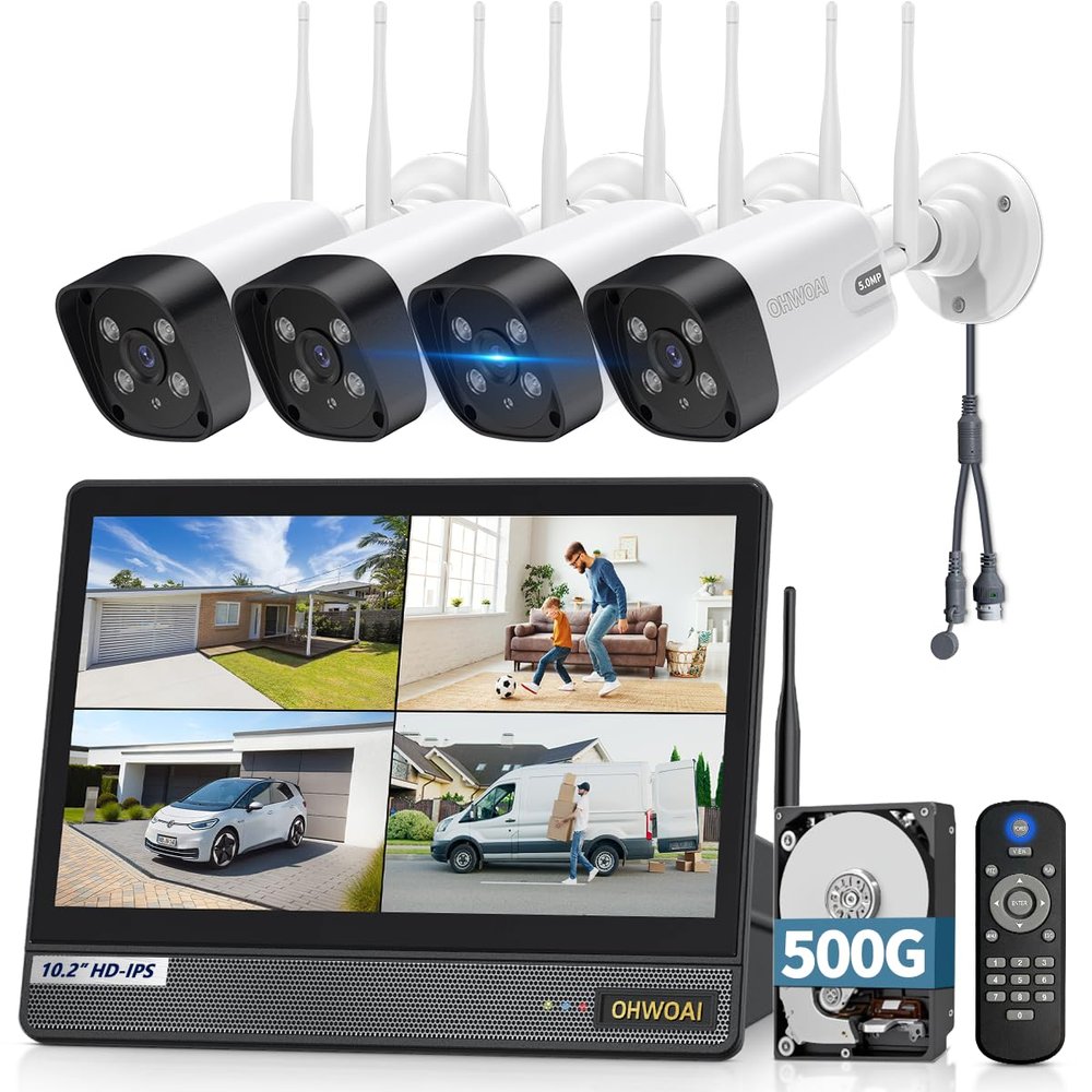 All-in-One Monitor & Dual AntennasWireless Security Camera System Outdoor with All-in-One Monitor, WiFi Cameras for Home Video Surveillance Systems, Surveillance DVR Kits