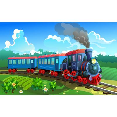 Cartoon Steam Train Backdrop Locomotive Train Railroad Track Photography Background Christmas Train Railway Backdrop Decorations Kids Train Theme Birthday Party Decors Photo Studio Props 20x10ft