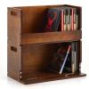 CroBlissful 2 Set Wooden DVD Storage Box DVD Storage Shelf Holder Solid Wood Cassette Tape Display Organizer with Carrying Handle for CD, Movie Cases, Each Organizer Can Store up to 26 Boxes (Brown) view 1