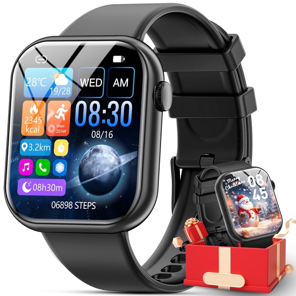 3Cloudge 2024 New 1.85-inch Men Women's Smartwatch with Answer/Make Calls/100 Sports Modes/Message Reminder, IP67 Waterproof Fitness Tracker for Android iPhone DevicesPerfect Black