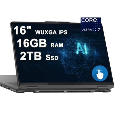 Lenovo Yoga 7 16 2-in-1 AI PC Laptop 16" WUXGA IPS Touch Glossy Intel 12-core Ultra 7 155U 16GB RAM 2TB SSD Backlit Fingerprint Thunderbolt FHD IR Privacy Camera Win11 w/ICP Accessory