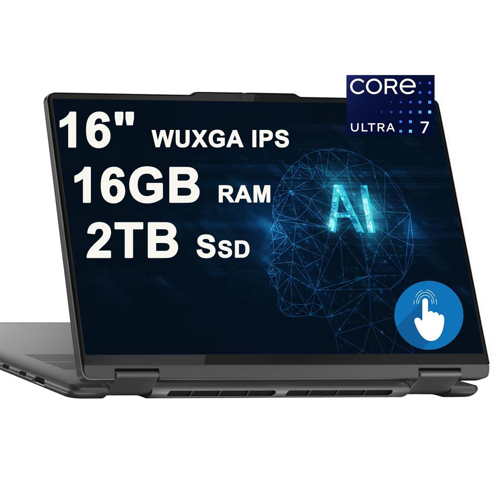 Lenovo Yoga 7 16 2-in-1 AI PC Laptop 16" WUXGA IPS Touch Glossy Intel 12-core Ultra 7 155U 16GB RAM 2TB SSD Backlit Fingerprint Thunderbolt FHD IR Privacy Camera Win11 w/ICP Accessory