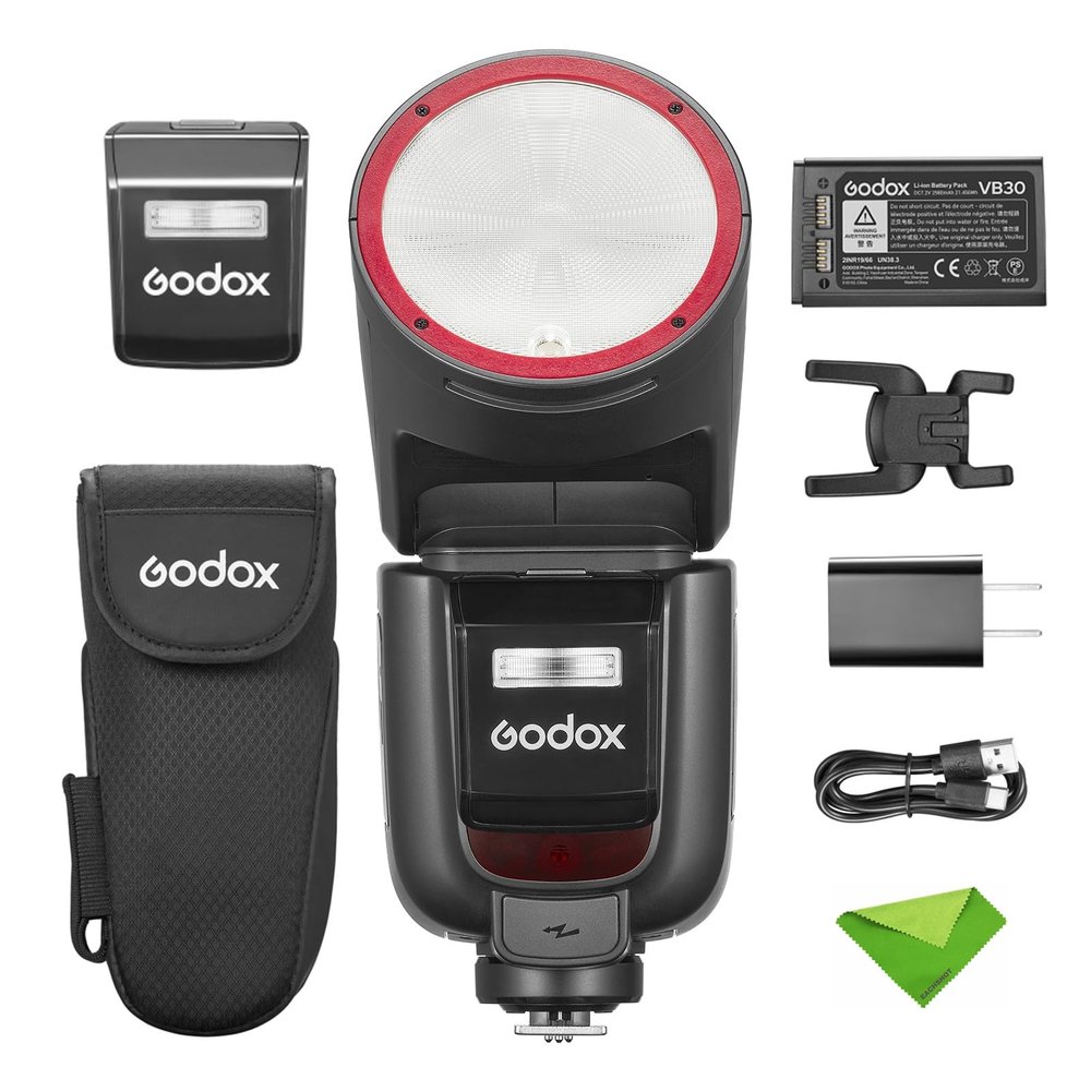 Godox V1 V1Pro F Flash for Fuji Camera TTL Speedlight, 1/8000 HSS 500 Full Power Flashes, 1.3s Recycle Time, 2.4G Wireless with External Flash SU-1 for Fujifilm Cameras (Godox V1Pro-F USA Version)